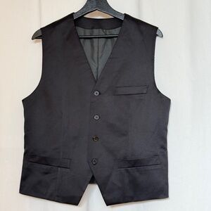 Shiny Black Button Vest with Pockets Women's Medium